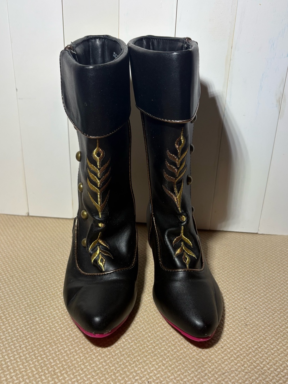 Disney Black Girls' Anna Costume Heeled Boots with Gold Embroidery
